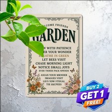 Vintage Floral Garden Welcome Metal Sign Rustic Backyard Porch Tin Wall Plaque picture