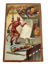 Tuck Halloween Postcard Devil Anthropomorphic Pumpkins Embossed 160 Antique Rare picture