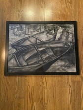 RARE Original Chalk Artwork Sketch “lonely canoes” 24”x18” picture