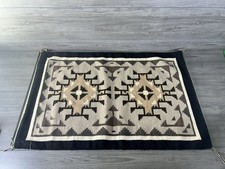 Vintage Southwestern Handwoven Wool Rug Two Grey Hills Style 38 x 25 Geometric picture