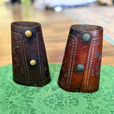 Old Original Cowboy Cuffs Tooled Leather Western Memorabilia picture