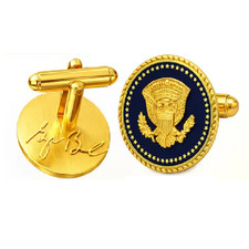President George W Bush 24k Gold Plated Presidential Blue Cobalt Cufflinks picture