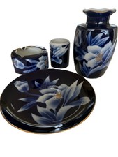 Vintage Japanese Arita Style Cobalt Blue Porcelain 4 Pc Set Koransha Style picture