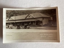RPPC Scotia, California Post Office Bldg. Early 1900’s.  Old Cars picture