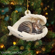 Personalized Tabby Cat Sleeping Angel Christmas Ornament, Sleeping Pet picture