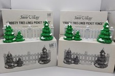 Lot of 7 Dept 56 Christmas Village Town Frosty Tree Lined Picket Fence 52078 picture