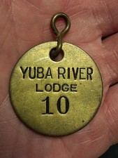 Vtg Serra City California Yuba River Lodge Hotel Motel Room Brass Key Fob Tag 10 picture