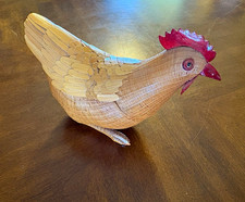 Vintage Shanghai Handicrafts Wicker Chicken Figurine Decor picture