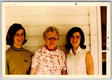 Vtg Color Snapshot Three Women Senior Cat Eye Glasses Porch Sep 1969 picture