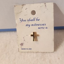 Vintage Christian Golden Cross Pin Lapel You Shall Be My Witness Acts 1:8 picture