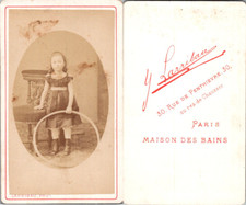 Larribau, Paris, Petite fille holding a hoop, circa 1875 CDV vintage albumen picture