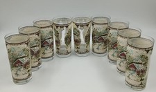 Set of 9 Vintage Friendly Village Covered Bridge 15 ounce Glasses picture