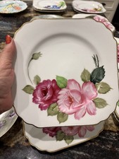 1 Vintage Handpainted Pink Roses 8” Square Salad Plate MERIT in Japan picture