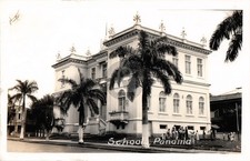 c1940s School Bldg. Scene Street Panama RPPC Photo Postcard COPY picture