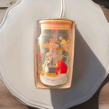 *Rare* Disney Lady and the Tramp 16 fl oz Glass Tumbler Cup w/ Lid and Straw picture