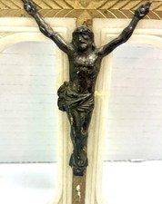 Hanging Antique Crucifix Pearlized Beige Plastic Christ Religious Antique Italy picture