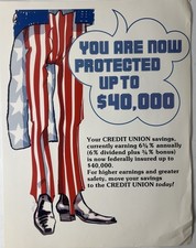 Vintage Credit Union Savings $40,000 Insurance Uncle Sam Poster 17x22 picture