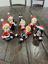 Complete Set of 6 Vintage Christmas Tumbling Elf Pixie Figurines Japan As Is picture
