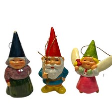 vintage Unieboek 1979 Gnome Christmas Ornaments Lot of 3 set ceramic Korea 3