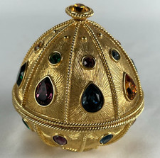 Vintage Napier Gold Toned Bejeweled Egg Shaped Trinket Box Missing Jewel Rare picture