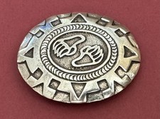 VTG Rare Native American Signed M Sterling Silver Double Bear Claw Belt Buckle picture