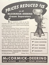 McCormick-Deering Dairy Milk Cream Separator Hand Crank Vintage Print Ad 1939 picture