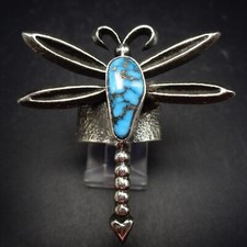 Aaron Anderson NAVAJO Tufa Cast SterlingSilver TURQUOISE Dragonfly RING size 6.5 picture