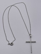 Signed Vintage Silver Toned Cross Necklace Simple Elegant 18