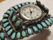 Rare Cuff Signed JW MS Navajo Perite Point Sterling Silver Turquoise picture