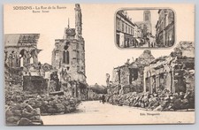Soissons France WWI Buerie Street Ruins & Pre-War View Vintage Postcard picture