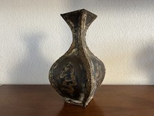 Brass Brutalist Torch Hammered Copper Vase SCULPTURE VINTAGE MID CENTURY picture