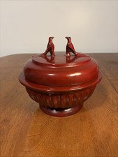 Vintage Burmese Red Lacquerware Offering Box Bird Finial 3 Piece Vessel picture