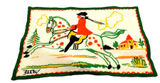 Tony Sarg Signed Vintage Linen Cocktail Napkin, Gentleman on a Horse picture