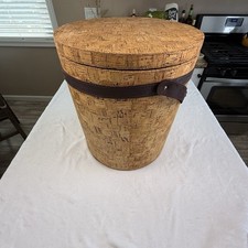 Vintage 1960s Georges Briard Cork Ice Bucket Large MCM Barware Leather Trim picture