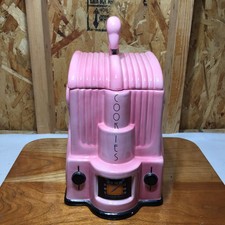 VTG Vandor Art Deco Radio Flamingo Top Cookie Jar Pink Attitude TWO CHIPS picture