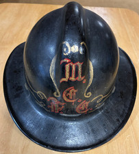 Vintage 1940s–50s Fireman’s Parade Helmet – Hand Painted - M F C Co. - 7 x 14in picture