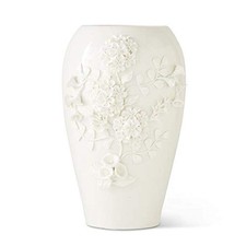 K&K Interiors 16334C 14 Inch White Ceramic Vase with Raised Dianthus Flowers picture