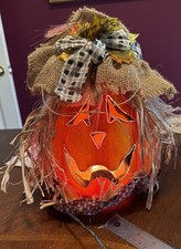 Vintage Gemmy Fiber Optic Halloween Pumpkin Head Scarecrow Jack O Lantern 2004 picture
