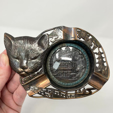 Vtg Japanese Metal Copper Ashtray Toshogu Shrine Nikko Japan Sleeping Cat - RARE picture