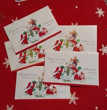 5 Vintage Eve Rockwell Christmas Cards Angels Building A Snowman  Glitter Unused picture