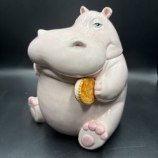 Vintage Fitz And Floyd Pink Ceramic Hippo Cookie Jar Excellent Condition 1980 picture