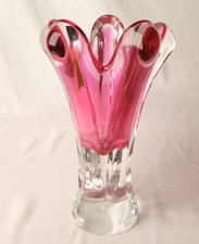 Vtg 60s MCM Art Glass Pink Vase Josef Hospodka Chribska Glass Work Murano Swung picture