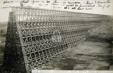Carmangay AB Canada CPR Railroad Viaduct Construction Trestle RPPC Postcard COPY picture
