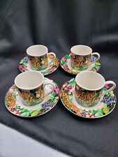 Vtg '93 Demitasse Expresso, Cappuccino Coffee Cups Saucers Sakura By Sue Zipkin  picture