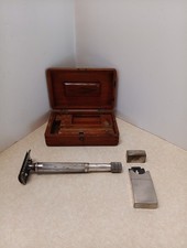 Vintage 1920's Gillette Big Fellow Safety Razor Set With Wood Case Blade Box picture