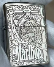 Marlboro Vintage Skull & Heart Zippo Lighter Silver 5 Sides In a New Box picture