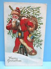 VTG 1913 EMBOSSED W/GOLD LEAF TRIM PC - FATHER CHRISTMAS W/TOYS & TREE EX COND picture