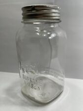 Antique - Square Presto Supreme Mason Quart Jar w/ Glass & Metal Lid picture