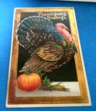 (pgasteelers1) Thanksgiving - turkey & pumpkin with cancelled 1 ct. stamp 🌠picture