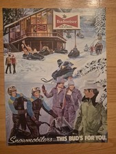 Vintage Rare Budweiser Beer Poster Snowmobilers 24